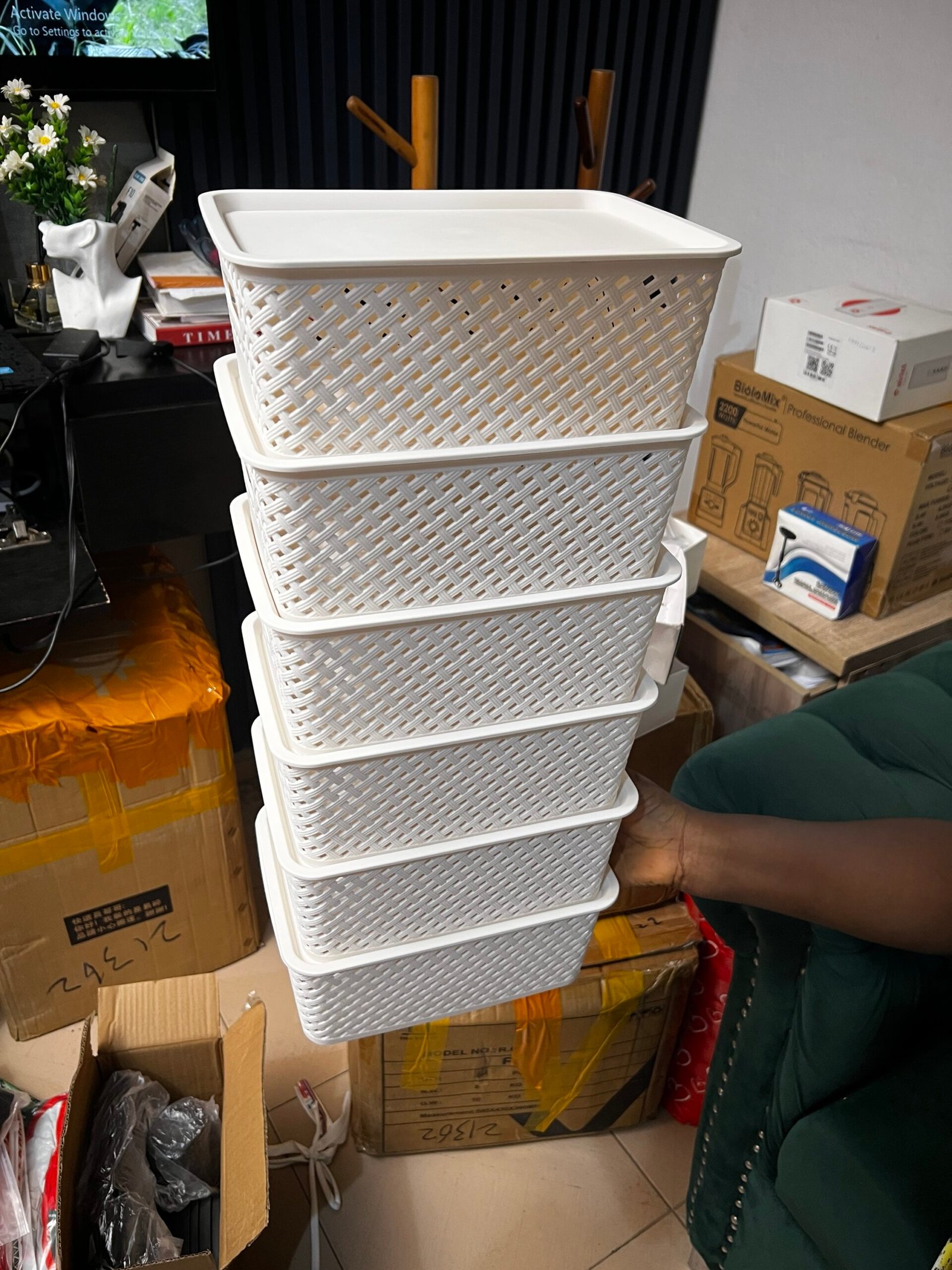 img_6924-3 6PC HOME & KITCHEN STORAGE BASKET WITH COVER - Image 1